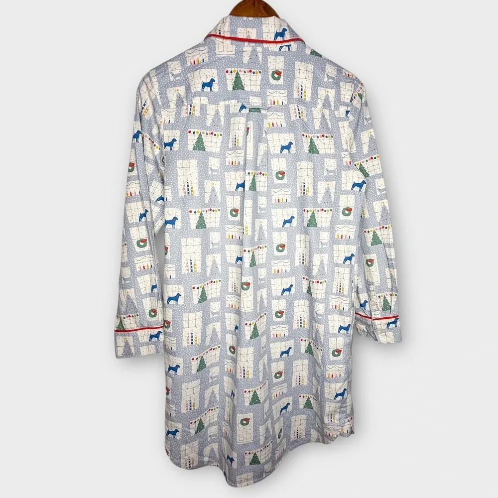 Boden Christmas Trees Dogs Cats Holiday Cotton Pajamas Night Shirt Gown‎ Small